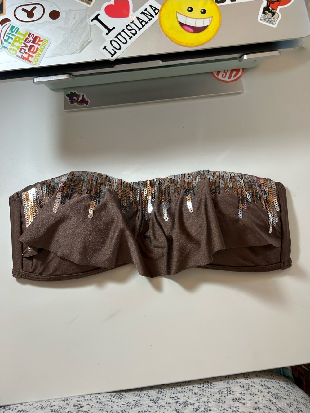 Miss Me Brown Strapless Bandeau Top y2k festive size medium